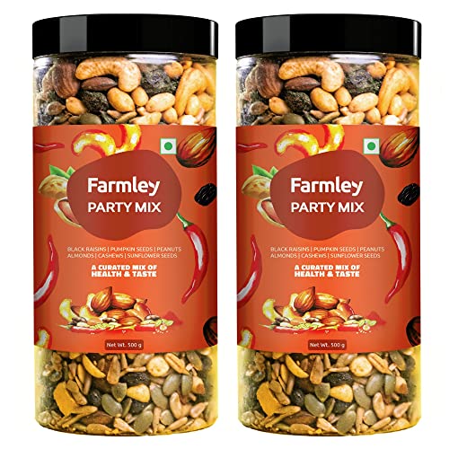 Farmley Party Mix 1Kg (2 X 500G Combo Pack) | Mixed Nuts | Healthy Snacks Contains Mixed Dry Fruits, Nuts And Seeds