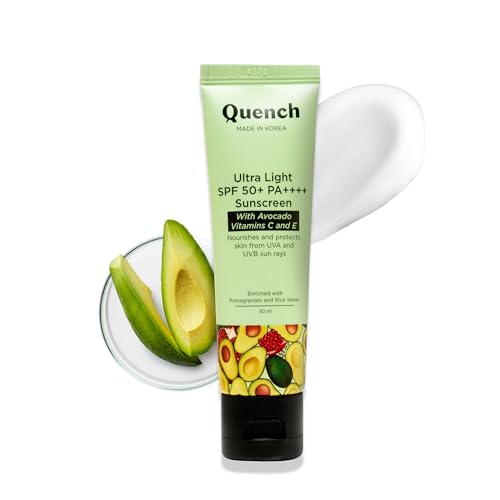 Quench Bravocado Sunscreen Spf 50+ Pa++++ Korean Sunscreen With Vitamin E & Avocado,No White Cast Lightweight & Non-Sticky, Uva & Uvb Protection For Women & Men (50Ml) All Skin Type