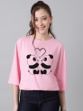 Kotty Printed Women Round Neck Pink T-Shirt