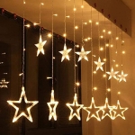 Quace 12 Stars Curtain String Lights, Window Curtain Lights With 8 Flashing Modes Decoration For Christmas, Wedding, Party, Home, Patio Lawn, Warm White – Warm White