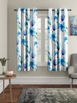 Home Sizzler 2 Pieces Abstract Flower Eyelet Polyester Window Curtains – 5 Feet, Blue