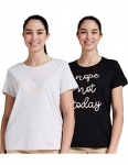 Amazon Brand – Eden & Ivy Women’S Solid Regular T-Shirt (Pack Of 2) (Eniss22Wte501_Grey & Black M)