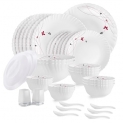 Cello Opalware Dazzle Lush Fiesta Dinner Set, 37 Units, White |Opal Glass Dinner Set For 6 | Light-Weight, Daily Use Crockery Set For Dining | White Plate And Bowl Set