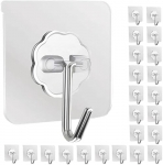 Perpetual Adhesive Hooks 13.2Lb(Max) Heavy Duty Self Adhesive Hooks Transparent Waterproof And Oilproof Wall Hooks For Kitchen Bathroom Shower Door Outdoor Home Improvement Utility Hook (Set Of 20)