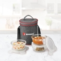 Bergner Fresh Lunch Premium 3 Pcs Lunch Box Set – Microwave Safe And Leak Proof 3 Glass Containers (400Ml Each) With Bpa Free Lids, Fabric Bag With Shoulder Strap, Dishwasher Safe – Transparent/Grey