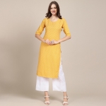 Ethnicbasket Women Printed Straight Kurta(Yellow)