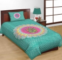 Salgia Fashion 144 Tc Cotton Single Floral Flat Bedsheet(Pack Of 1, Green)