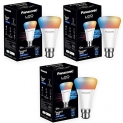 Panasonic B22 9 Watt Wi-Fi Enabled Smart Bulb, Compatible With Amazon Alexa And Google Assistant (16M Colours + Shades Of White + Dimmable + Tuneable), Pack Of 3