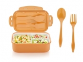 Attro Carbon Lunch Box With 3 Compartment, Stylish Lid & 2 Spoons Made With Heavy Plastic Bpa Free Food Grade Perfect For School Kids, College & Outdoor 1100Ml – Peach