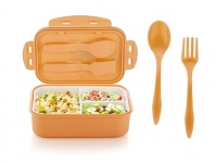 Attro Carbon Lunch Box With 3 Compartment, Stylish Lid & 2 Spoons Made With Heavy Plastic Bpa Free Food Grade Perfect For School Kids, College & Outdoor 1100Ml – Peach