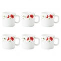 Larah By Borosil Red Carnation Opalware Mug Set (White) – 6 Pieces, 180 Milliliter – 180 Ml