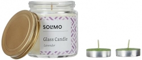 Amazon Brand – Solimo Glass Candle + 2 Tea Light- White, 7.9 X 8.5 Cm, Lavender