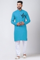 Increaft Men Printed Straight Kurta(Light Blue)