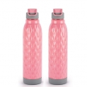 Cello Puro Wave 900 Water Bottle | Easy Carry Wrist Belt | Covered Drinking Spout | Refrigerator Safe| Plastic Bottle | Set Of 2 | 690Ml, Pink