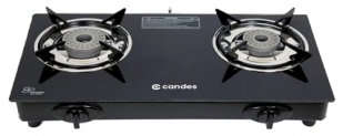 Candes Gas Stove 2 Burners With Premium Gas Saver Tornado Burners | Manual Ignition 2 Burner Gas Stove | 6Mm Toughened Glass Gas Chulha | Lpg Gas Stove | Isi Certified | 1 Yr Warranty