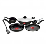 Pigeon Favourite 7 Piece Gift Set Non-Stick Coated Comes With Fry Pan, Kadhai, Lid, Sauce Pan, Spatula, Tadka Pan And A Tawa – Gas Stove Compatible (Black)