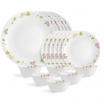 Cello Opalware Dazzle Series Secret Garden Dinner Set, 18 Units | Opal Glass Dinner Set For 6 | Light-Weight, Daily Use Crockery Set For Dining | White Plate And Bowl Set