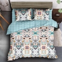 Story@Home Double Bedsheet Aztec/Bohemian Pattern 240 Tc With Set Of 2 Pillow Cover Glaze Cotton, Satin Printed Microfiber For Double Bed All Season – 225Cm X 250Cm- White & Blue