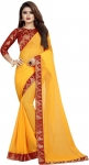 Fantasy Fab Solid/Plain Bollywood Georgette, Chiffon Saree(Yellow)