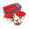 Milton Pasto Lunch Box 2 Double Wall Stainless Steel Containers With Denim Insulated Jacket, Set Of 2, 350 Ml, Red