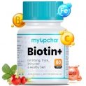 Myupchar Biotin+ For Hair Growth For Strong & Thick Hair | Glowing Skin, Fights Nails Brittleness, | Rosehip Extracts, Nicotinamide, Iron & Zinc | 60 Veg Tablets (60 Tablets)