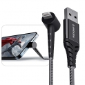 Ambrane Lightning Standing Cable, 12W Fast Charging, Perfect For Holding Mobile While Charging/Binge-Watching & 480 Mbps Data Sync Cable For Iphone, Ipad, Airpods – 1.5M (Absl-15 Black)