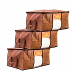 Amazon Brand – Solimo 3 Piece Non Woven Fabric Underbed Storage Bags, Large, Brown