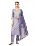 Trenzynx Women’S Embroidery Silk Blend Regular Fit 3/4 Sleeve Lightweight Casual Wear Kurti With Pant & Dupatta (Lavender, Xl)