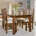 Sona Art & Crafts Modern Furniture Solid Sheesham Wood Dining Table 4 Seater Dining Table Set With 4 Cushion Chairs Dinner Table Set For Dinning Room Home Hotel And Office (Natural Finish)