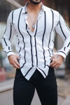 Vd Looks Men Striped Casual White Shirt