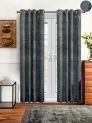 Cortina 2 Piece Solid Design Panel Eyelet Velvet Door Curtains – 7 Feet, Grey