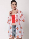 Lof Women Floral Print Casual Red, White Shirt