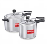 Prestige 3L+5 Litres Hammered, Polished Nakshatra Plus Inner Lid Aluminium Combo Pressure Cooker With 2 Lids | Gas & Induction Compatible| Silver